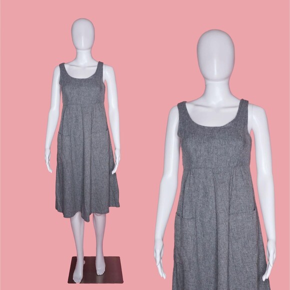 1970s Gray PINAFORE Style Sleeveless Dress with Pockets. Extra Small-Small - Picture 1 of 9